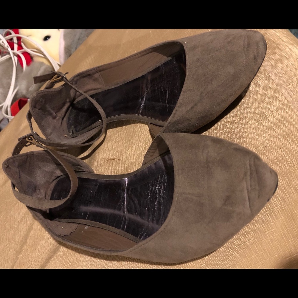 Brown Suede Ankle Buckle Flats